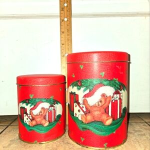 Vintage House of Lloyd Teddy bear Santa Christmas around the world Tins and lids